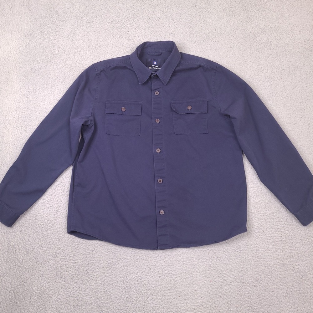 Ben Sherman Shirt Mens Large Blue Heavy Cotton‎ Work Safari Casual Button Down